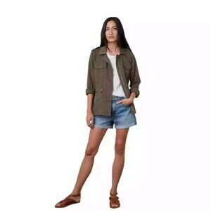 Izod Lily Aldridge for Velvet Zip Snap Button Front Jacket Women's Green Petite
